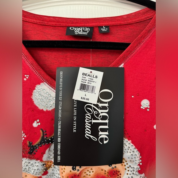 Onque Casual Santa and Reindeer Christmas Top w/ Sparkling Embellishments - Picture 11 of 15